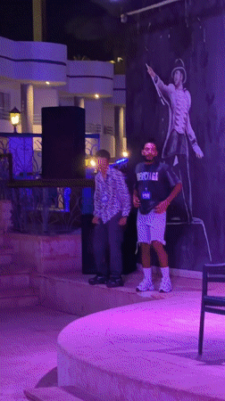 Tourists take selfies on ornate staircase in Sharm El Sheikh