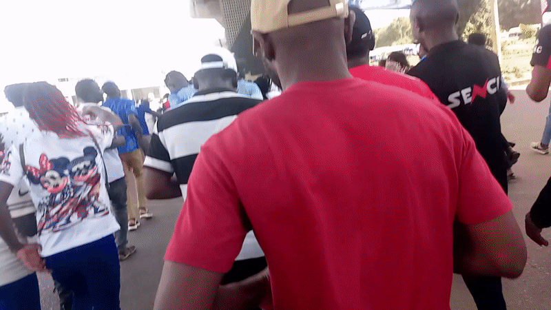 Crowd with flags gathers under Nairobi overpass