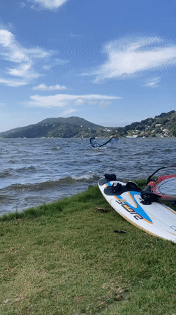 Kitesurfers and windsurfers active on Florianópolis waters