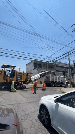 Evening road construction underway in Puebla, Mexico