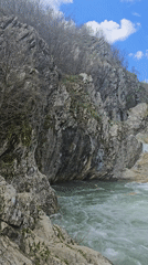 Swimmer spotted at waterfall near Medven, Bulgaria
