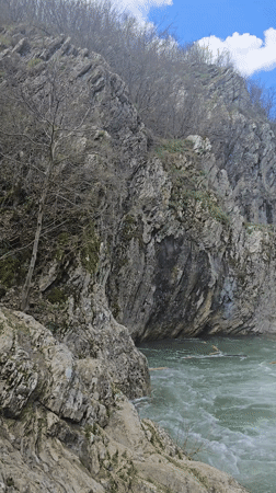 Swimmer spotted at waterfall near Medven, Bulgaria