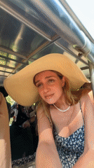 Tourist takes selfie during bumpy ride in Karon, Thailand
