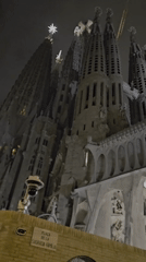Nighttime footage captures illuminated Sagrada Familia in Barcelona