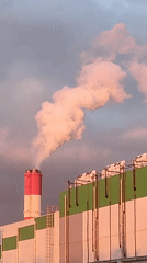 Moscow power plant observed during evening golden hour