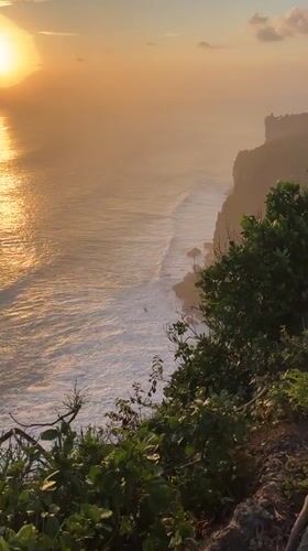 Macaque monkey filmed on ocean cliffs during Kuta Selatan sunset