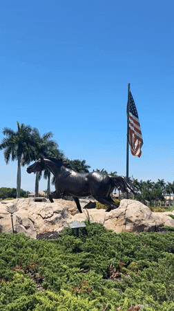 Visitor documents bronze horse sculptures at Florida resort