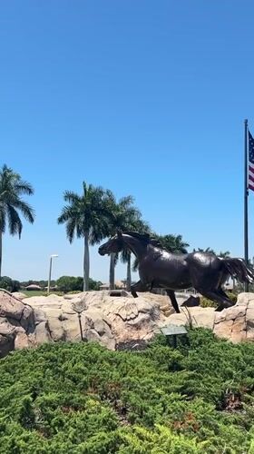 Visitor documents bronze horse sculptures at Florida resort