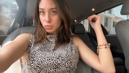 Woman in leopard-print top documented across multiple indoor locations