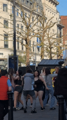 Urban evening life captured across multiple city locations