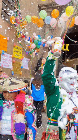 Traditional Carnival celebration with Andean costumes fills Cusco streets