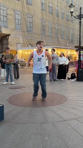 Breakdancing and street life in a Saint Petersburg plaza