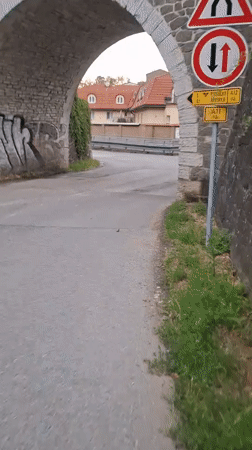 Walking through a Central European city on a grey July morning
