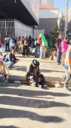 Street demonstration with flags, banner observed in La Paz