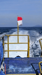 Boat journey recorded off Indonesian coast with damaged flag visible