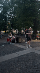 Rock band performs evening concert near Winter Palace, Saint Petersburg