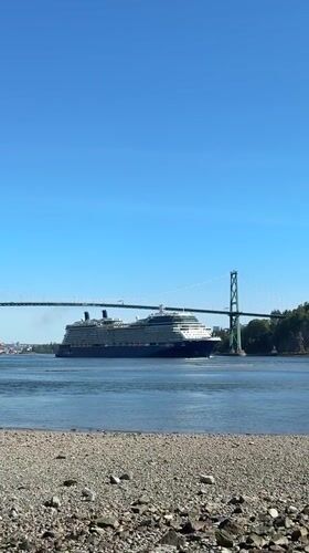 Celebrity Solstice cruise ship transits Lions Gate Bridge Vancouver