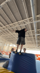 Late night gymnastics practice session in Krasnoyarsk trampoline facility
