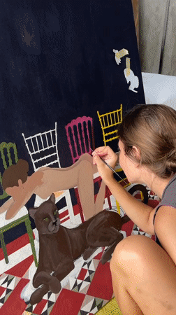 Surreal canvas painting in progress, North Kuta studio
