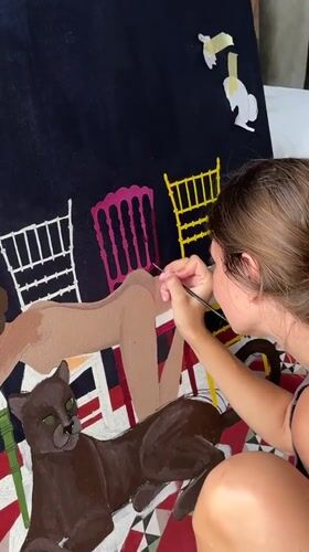 Surreal canvas painting in progress, North Kuta studio