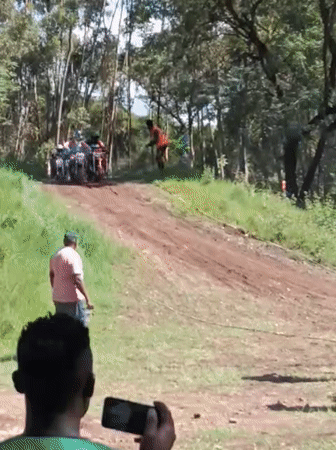 Children's motocross race held on woodland track near Nairobi