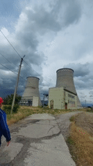 Industrial canal and cooling towers observed in Taraz, Kazakhstan