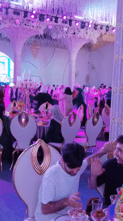 Elaborately decorated wedding reception hall in Khujand, Tajikistan