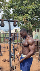 Man works out at outdoor makeshift gym in Akwanga