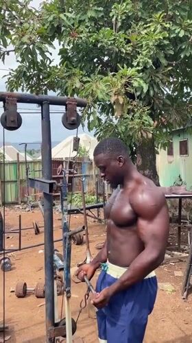 Man works out at outdoor makeshift gym in Akwanga