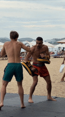 Muay Thai pad work on a Nha Trang beach