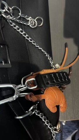 The video shows a black bag being opened to reveal its contents. Inside are two loaves of bread in plastic packaging, one loaf of bread in paper and plastic packaging, and three cans of Red Bull energy drink. The bag appears to be inside a car. The bag has decorative silver chains and a leather keychain.