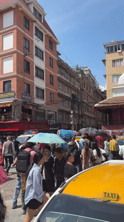 Street scene captured in busy Kathmandu neighborhood
