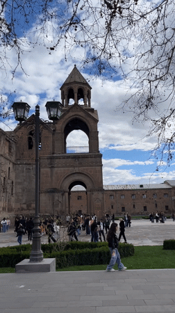 Everyday life documented around historic Armenian church in Vagharshapat