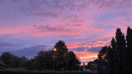 Dramatic Pink-Purple Sunset Captured Over Residential Area