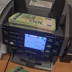 Currency counting machines process Euro notes in Sofia