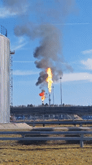 Gas flares burning at Russian industrial facility