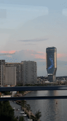 Evening views along Belgrade's waterfront promenade and tower