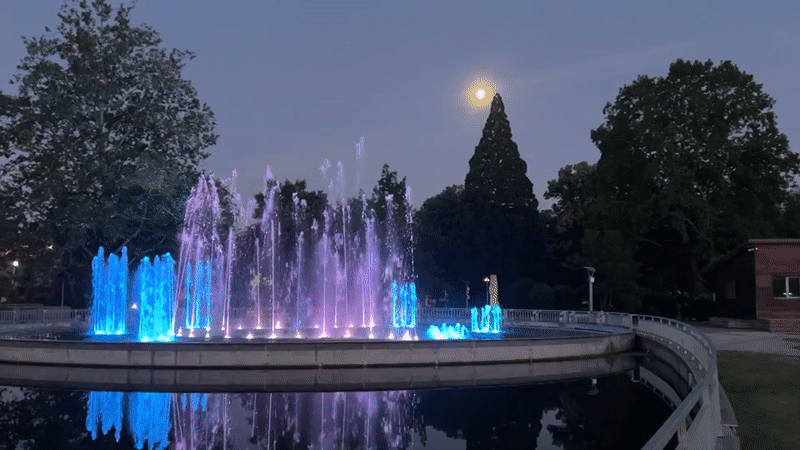 Colorful fountain light show captivates Panagyurishte at dusk