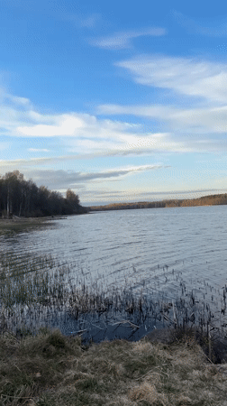 Man documents lake visit in Aleksandrovka, Russia