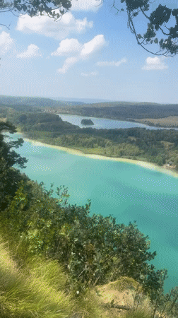 Turquoise lake views from a Jura overlook, La Chaux-du-Dombief