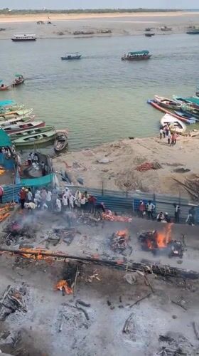 Cremation ghats, temple architecture, and riverfront construction in Varanasi