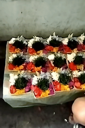 Balinese flower offerings arranged and prepared in North Kuta
