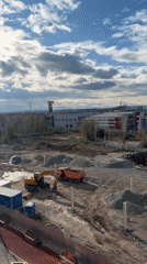 Construction underway in Yekaterinburg with heavy equipment on site