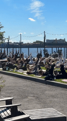 Morning yoga session and playground time by Saint Petersburg waterfront