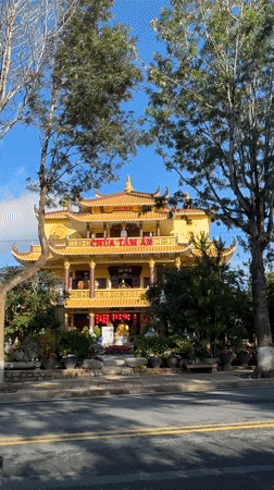 Golden pagoda building observed in Da Lat Vietnam