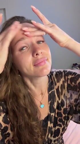Skincare moment and smile, Khimki, leopard print and blue pendant