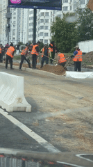 Road workers conduct street repairs in Moscow