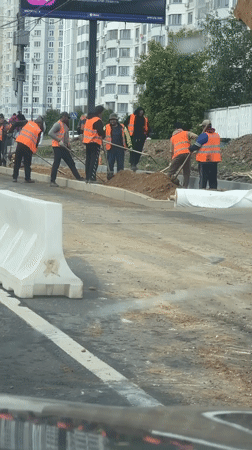 Road workers conduct street repairs in Moscow