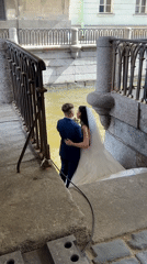 Wedding portraits along Saint Petersburg's canal steps