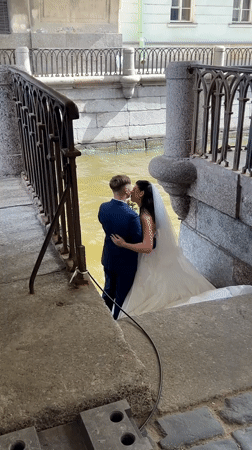 Wedding portraits along Saint Petersburg's canal steps